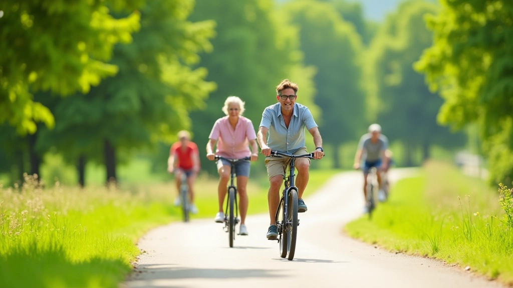 Skupinka seniorů na kole jedoucí po cyklostezce Jihlavského greenway