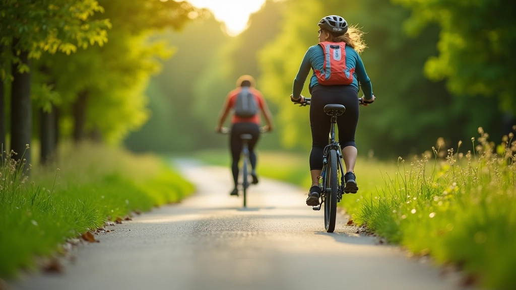 Starší cyklista s pohodlným sedlem na moderním trekkingovém kole na cestě